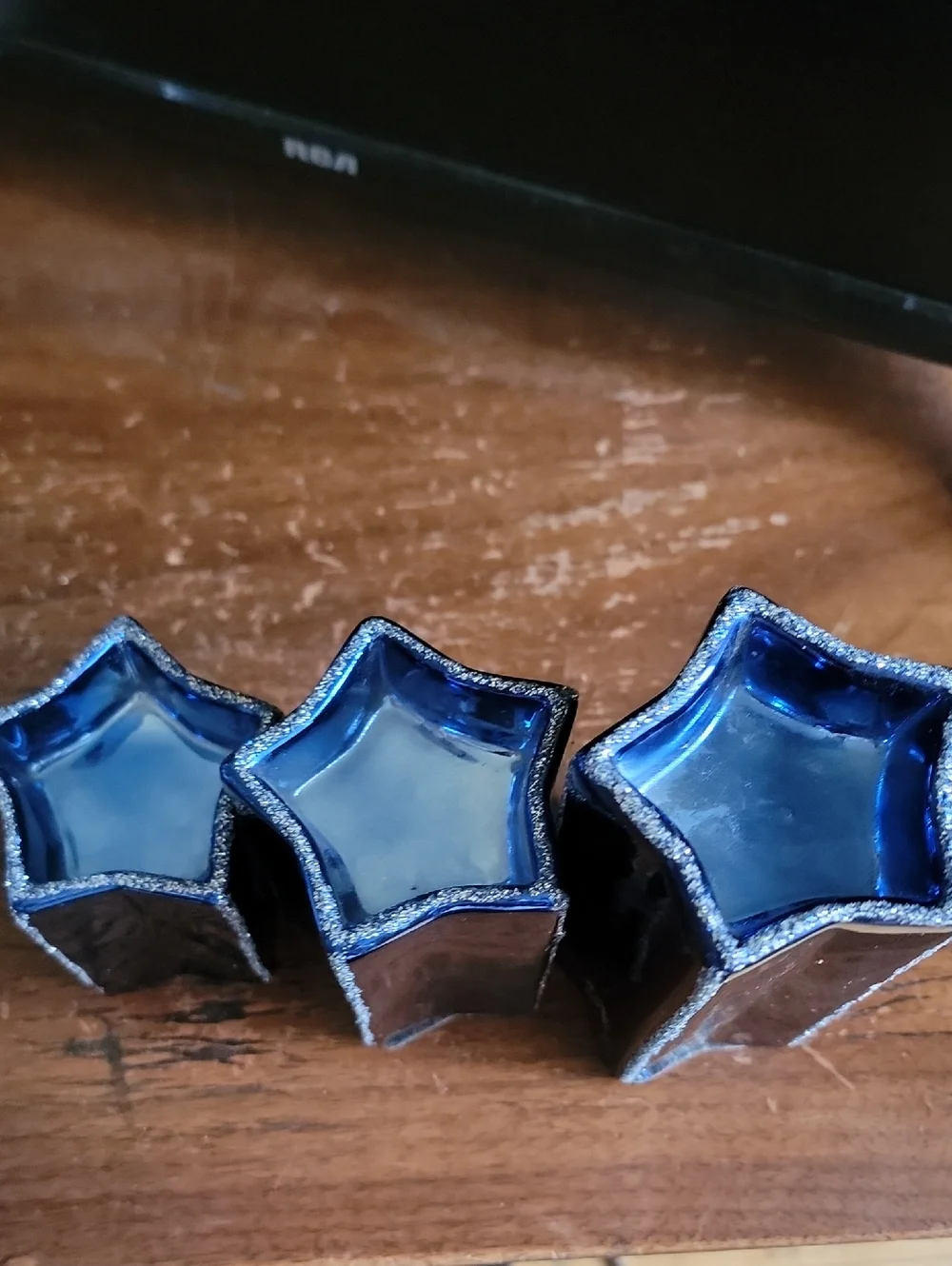 Set If 3 Blue Glass Accent Tealight Candle Holder Trio - Home Accents - Picture 5 of 7